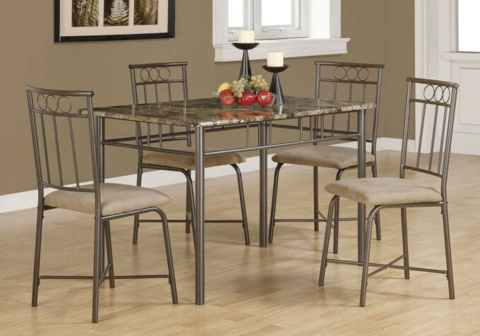 DINING SET - 5PCS SET / ESPRESSO MARBLE / BRONZE METAL