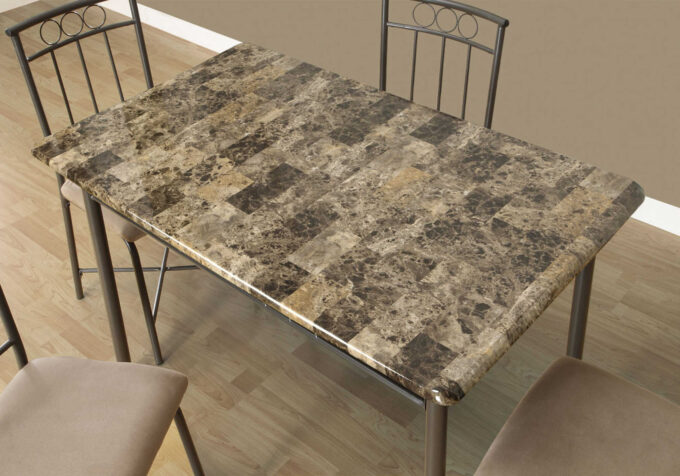 DINING SET - 5PCS SET / ESPRESSO MARBLE / BRONZE METAL - Image 2