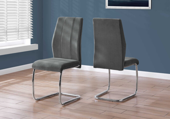 DINING CHAIR - 2PCS / 39"H / DARK GREY VELVET / CHROME