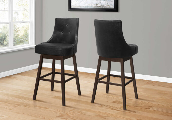 BARSTOOL - 2PCS / 46"H / BLACK LEATHER-LOOK / SWIVEL