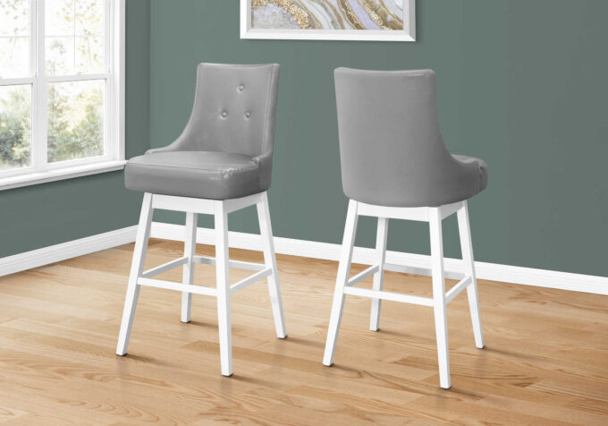 BARSTOOL - 2PCS / 46"H / GREY LEATHER-LOOK / SWIVEL