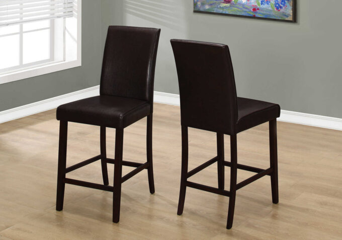 DINING CHAIR - 2PCS / BROWN LEATHER-LOOK COUNTER HEIGHT