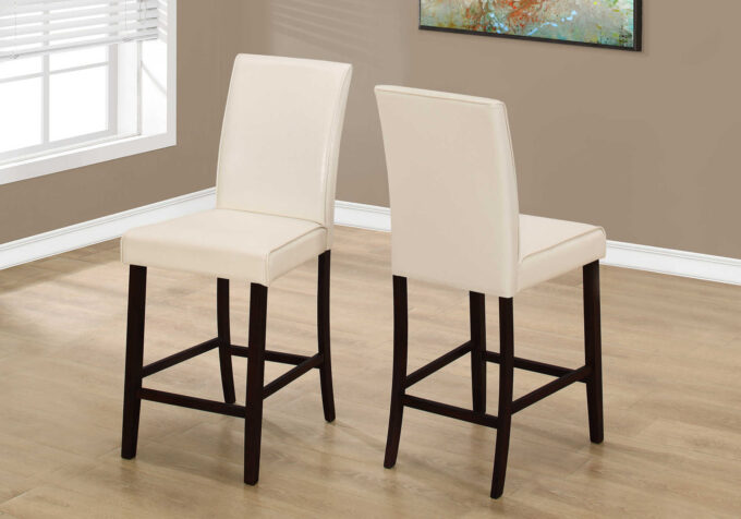 DINING CHAIR - 2PCS / IVORY LEATHER-LOOK COUNTER HEIGHT