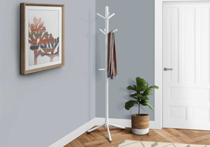 COAT RACK - 69"H / WHITE WOOD CONTEMPORARY STYLE