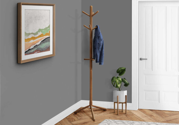 COAT RACK - 69"H / OAK WOOD CONTEMPORARY STYLE