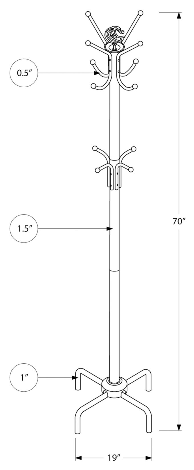 COAT RACK - 70"H / SILVER METAL - Image 4