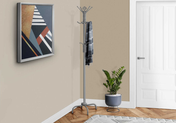 COAT RACK - 70"H / SILVER METAL