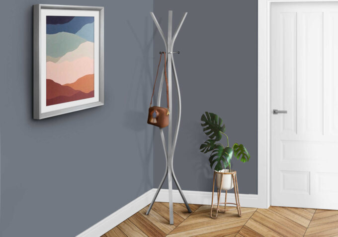 COAT RACK - 72"H / SILVER METAL CONTEMPORARY STYLE