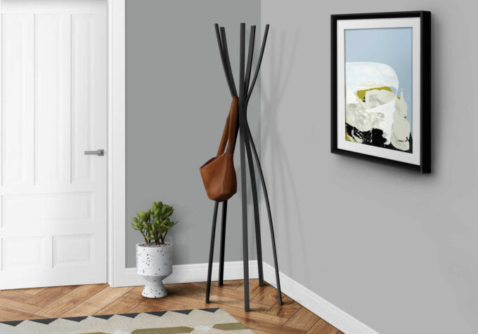 COAT RACK - 72"H / SATIN BLACK METAL CONTEMPORARY STYLE