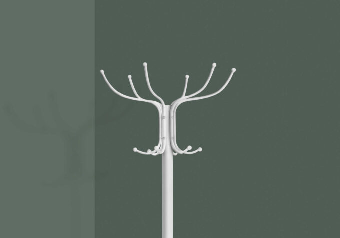 COAT RACK - 70"H / WHITE METAL WITH AN UMBRELLA HOLDER - Image 3