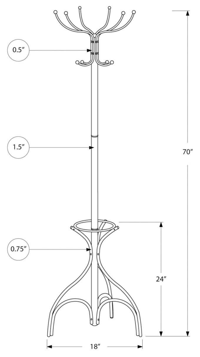 COAT RACK - 70"H / SILVER METAL WITH AN UMBRELLA HOLDER - Image 4