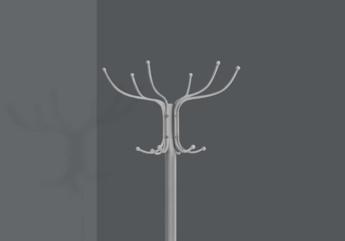 COAT RACK - 70"H / SILVER METAL WITH AN UMBRELLA HOLDER - Image 3