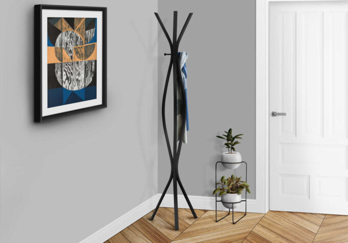 COAT RACK - 72"H / BLACK METAL CONTEMPORARY STYLE