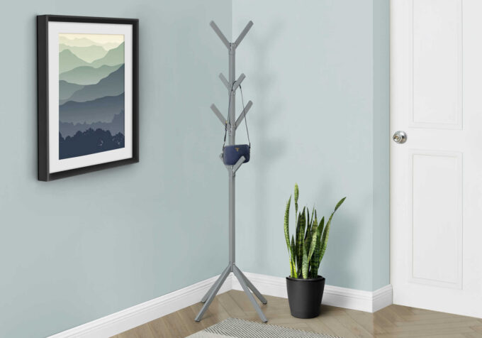 COAT RACK - 70"H / SILVER METAL