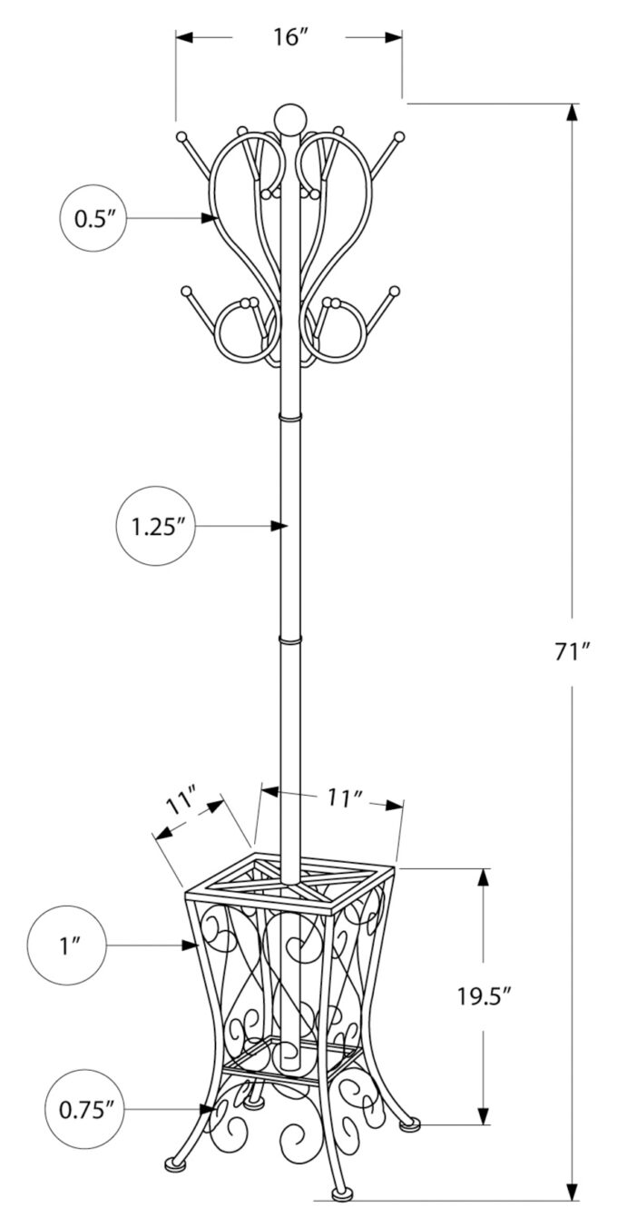 COAT RACK - 71"H / BLACK METAL WITH AN UMBRELLA HOLDER - Image 4