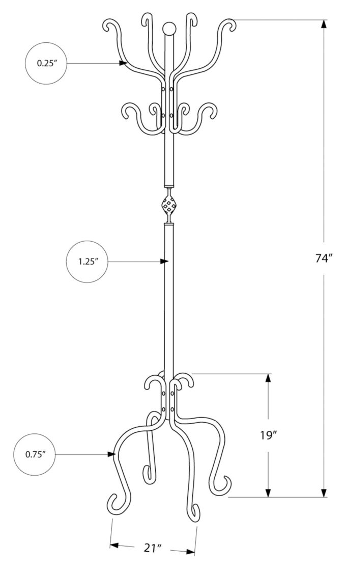 COAT RACK - 74"H / TRADITIONAL HAMMERED BLACK METAL - Image 4