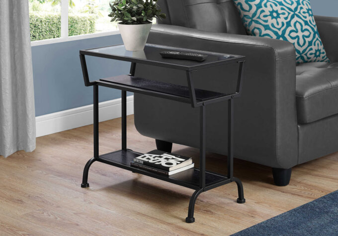 ACCENT TABLE - 22"H / ESPRESSO / BLACK / TEMPERED GLASS