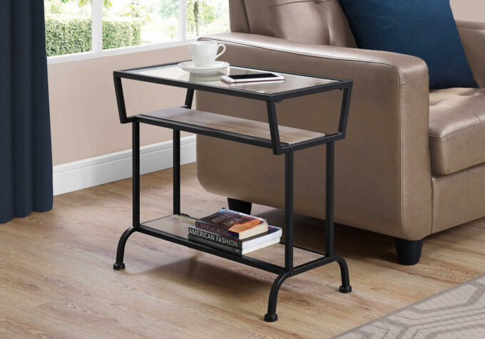 ACCENT TABLE - 22"H / DARK TAUPE / BLACK / TEMPERED GLASS - Image 2