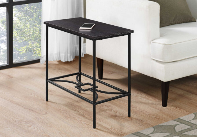 ACCENT TABLE - 22"H / ESPRESSO / BLACK METAL