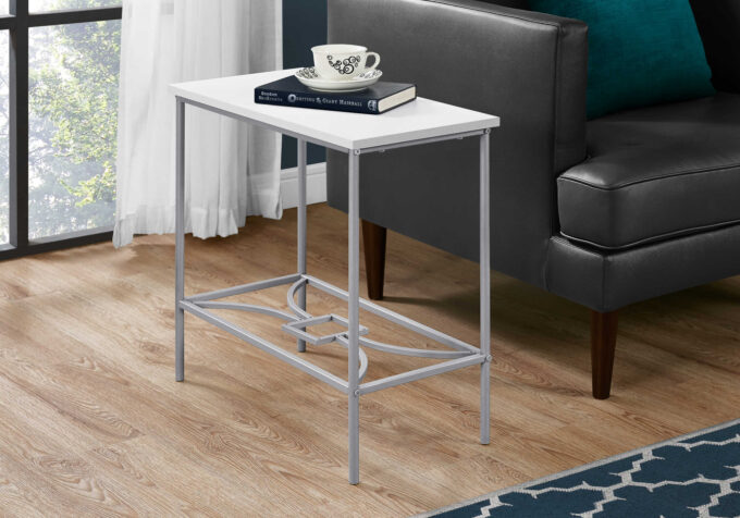 ACCENT TABLE - 22"H / WHITE / SILVER METAL - Image 2