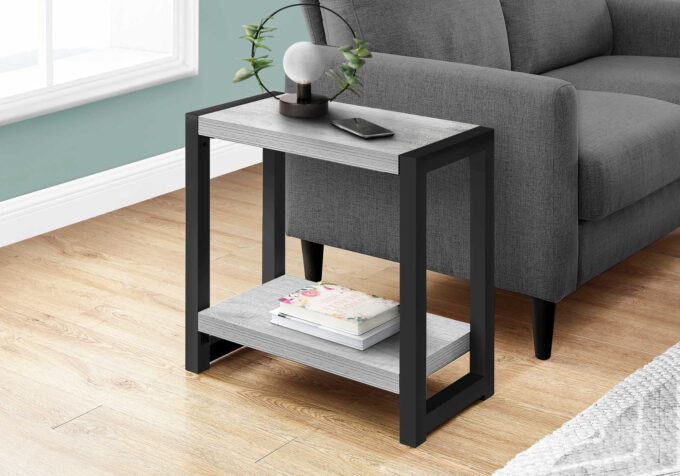 ACCENT TABLE - 22"H / GREY / BLACK METAL