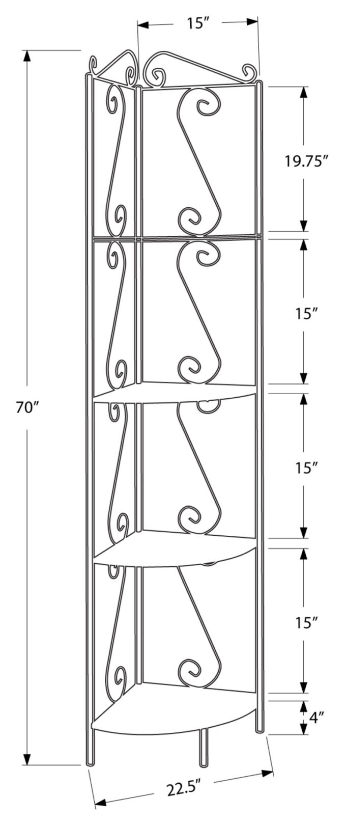 BOOKCASE - 70"H / COPPER METAL CORNER ETAGERE - Image 5