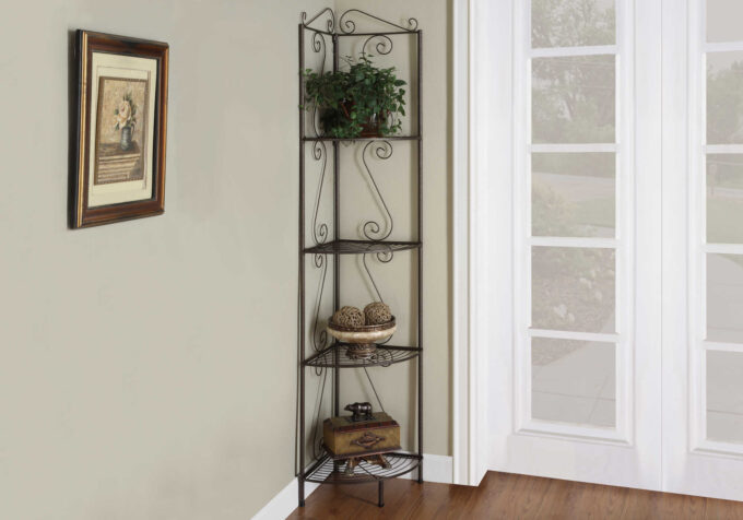 BOOKCASE - 70"H / COPPER METAL CORNER ETAGERE