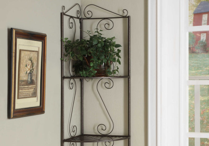 BOOKCASE - 70"H / COPPER METAL CORNER ETAGERE - Image 4