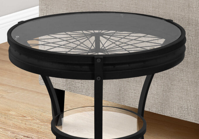 ACCENT TABLE - 22"DIA / BLACK WITH TEMPERED GLASS - Image 3