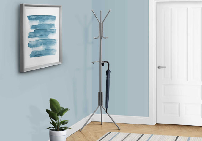 COAT RACK - 68"H / SILVER METAL