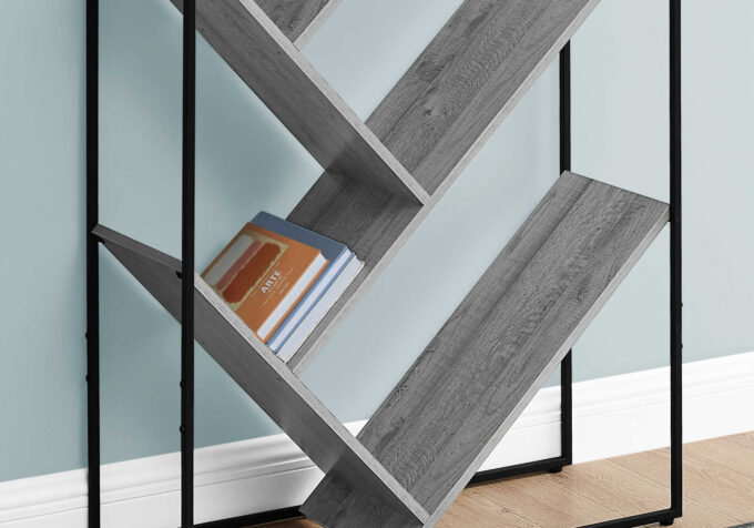 BOOKCASE - 60"H / GREY / BLACK METAL - Image 3