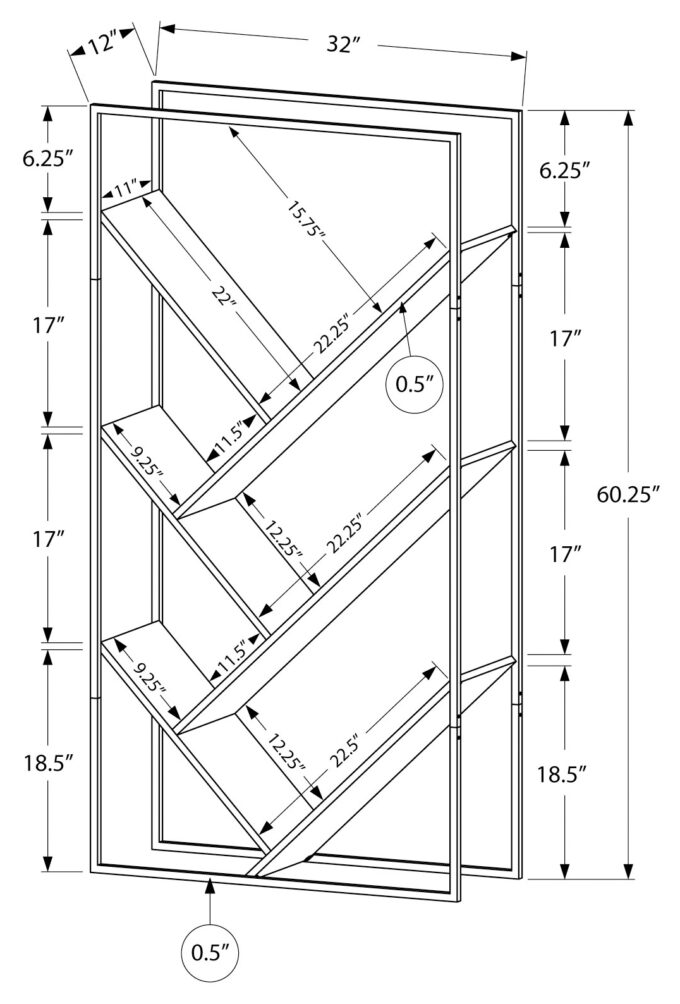 BOOKCASE - 60"H / DARK TAUPE / BLACK METAL - Image 5