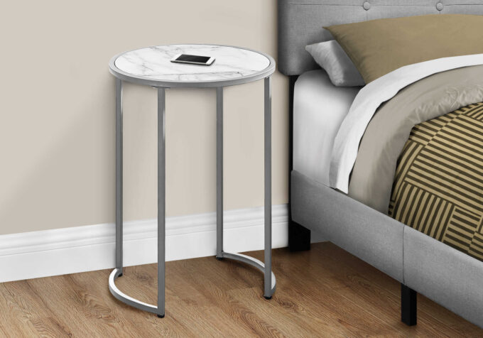 ACCENT TABLE - 24"H / WHITE MARBLE-LOOK / SILVER METAL - Image 2