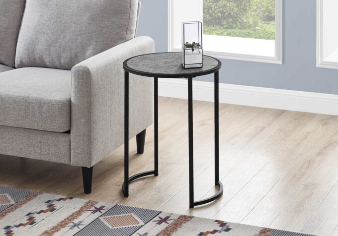 ACCENT TABLE - 24"H / GREY STONE-LOOK / BLACK METAL