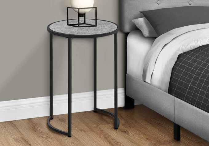 ACCENT TABLE - 24"H / GREY STONE-LOOK / BLACK METAL - Image 2