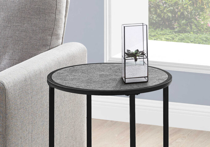 ACCENT TABLE - 24"H / GREY STONE-LOOK / BLACK METAL - Image 4