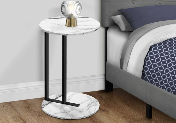 ACCENT TABLE - 24"H / WHITE MARBLE-LOOK / BLACK METAL - Image 2