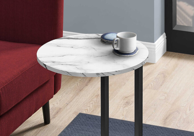 ACCENT TABLE - 24"H / WHITE MARBLE-LOOK / BLACK METAL - Image 4