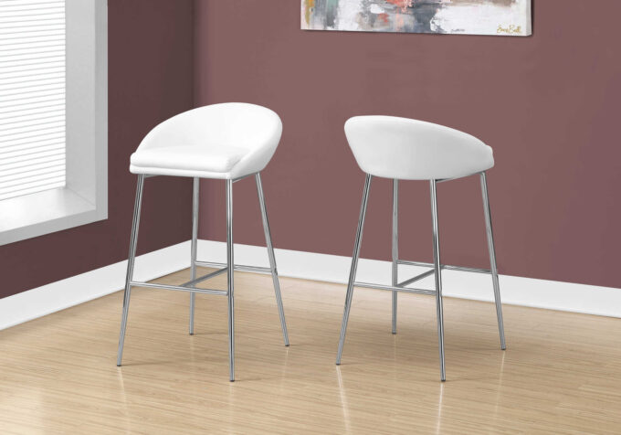 BARSTOOL - 2PCS / WHITE / CHROME BASE / BAR HEIGHT