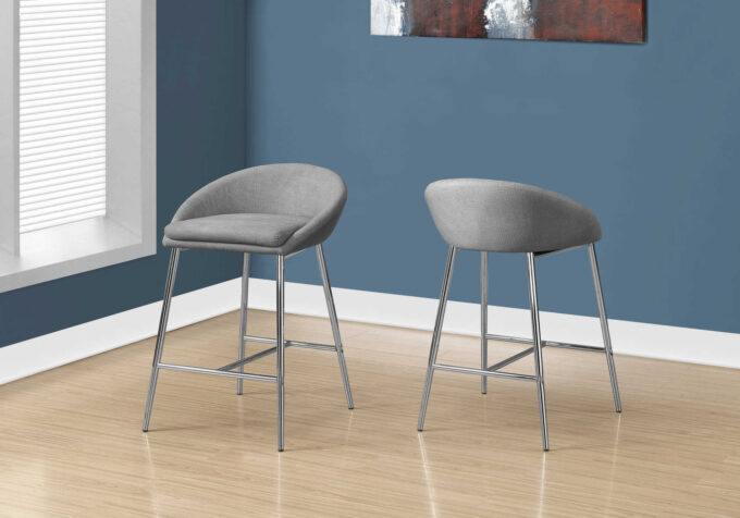 BARSTOOL - 2PCS / GREY FABRIC / CHROME / COUNTER HEIGHT