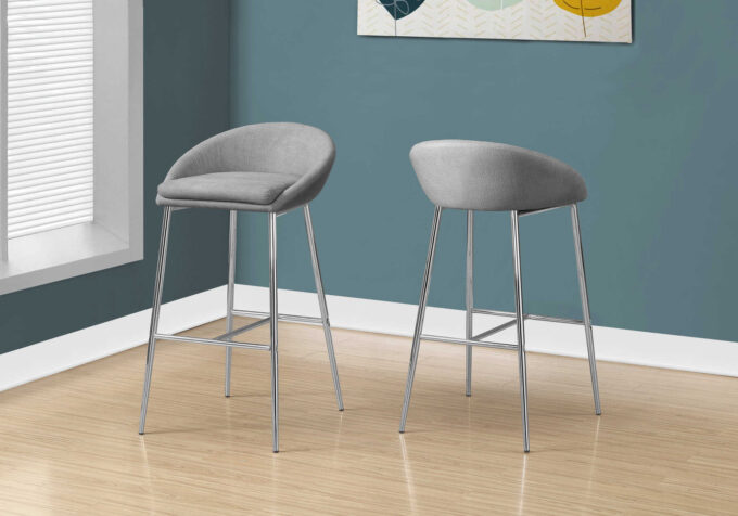 BARSTOOL - 2PCS / GREY FABRIC / CHROME BASE / BAR HEIGHT