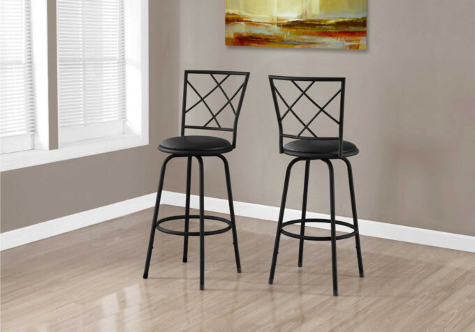 BARSTOOL - 2PCS / SWIVEL / BLACK /BLACK LEATHER-LOOK SEAT