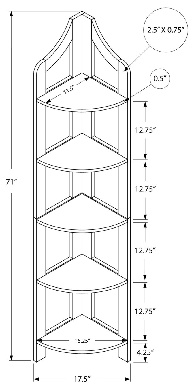 BOOKCASE - 72"H / WHITE CORNER ACCENT ETAGERE - Image 5