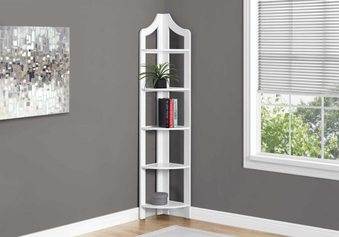 BOOKCASE - 72"H / WHITE CORNER ACCENT ETAGERE