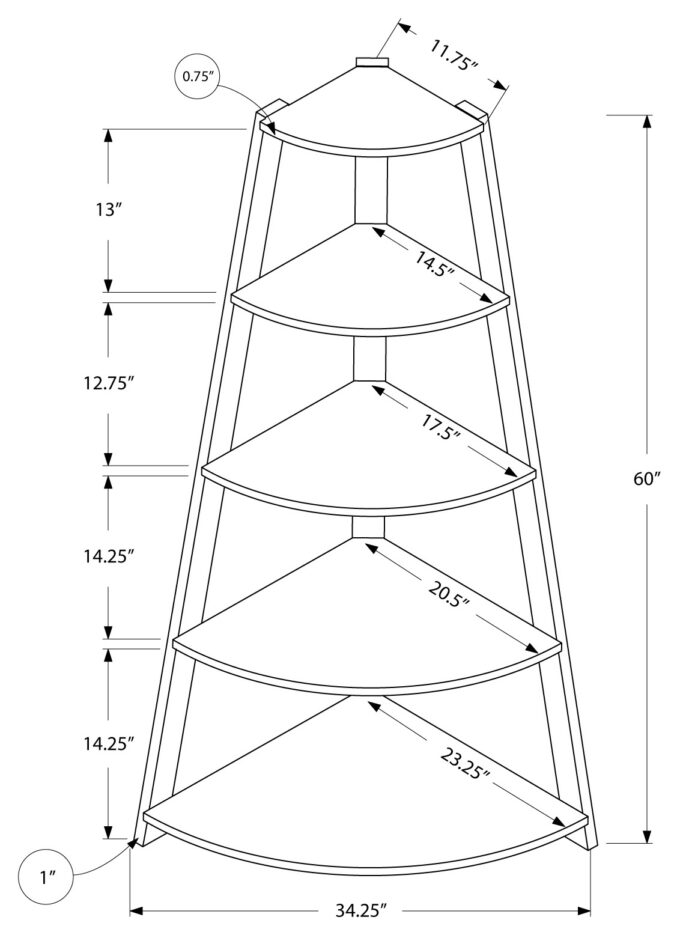 BOOKCASE - 60"H / ESPRESSO CORNER ACCENT ETAGERE - Image 5