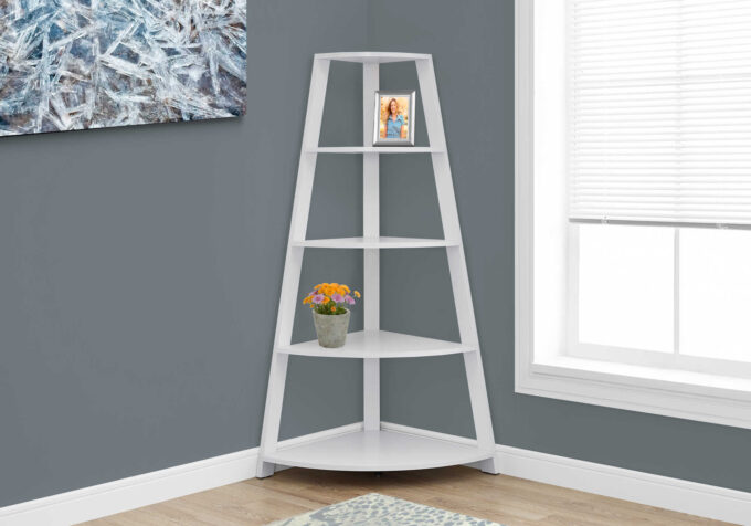 BOOKCASE - 60"H / WHITE CORNER ACCENT ETAGERE