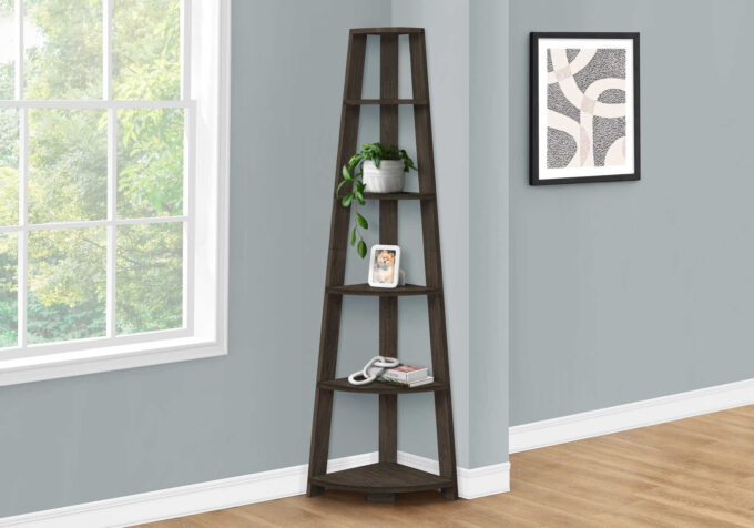 BOOKCASE - 72""H / BROWN OAK CORNER ACCENT ETAGERE - Image 2