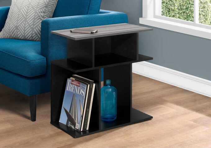 ACCENT TABLE - 24"H / BLACK / GREY TOP - Image 2