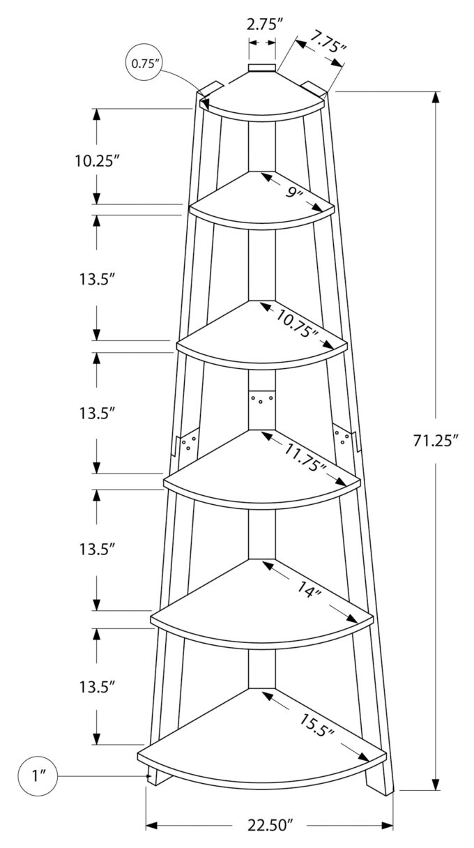 BOOKCASE - 72""H / ESPRESSO CORNER ACCENT ETAGERE - Image 5