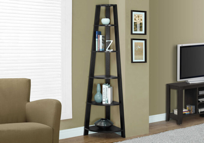 BOOKCASE - 72""H / ESPRESSO CORNER ACCENT ETAGERE